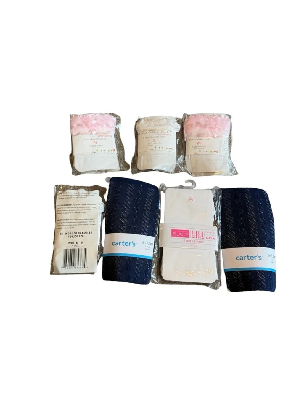 Carters Children's Place Starting Out Eight Pairs Baby Girl Tights OM - 12M New